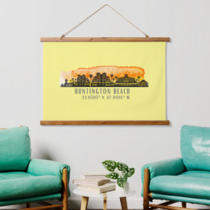 Huntington Beach City Silhouette  Hanging Tapestry