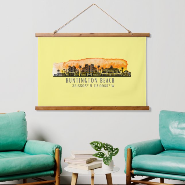 Huntington Beach City Silhouette  Hanging Tapestry (Living Room)