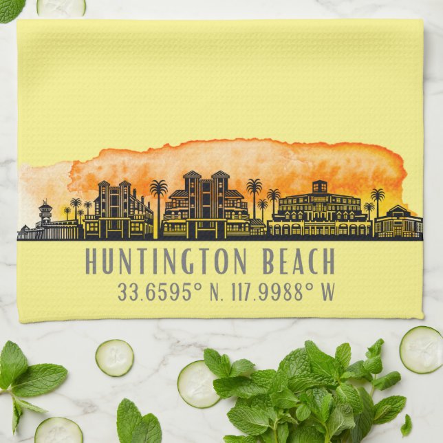 Huntington Beach City Silhouette   Kitchen Towel (Folded)