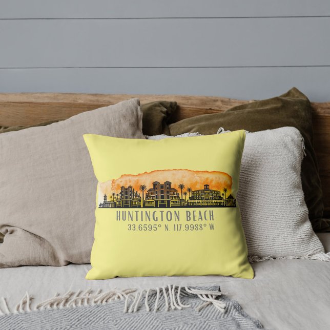 Huntington Beach City Silhouette Throw Pillow (Creator Uploaded)