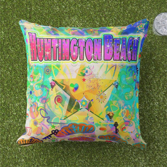 Huntington Beach Epoch Hour  Outdoor Pillow (Grass)