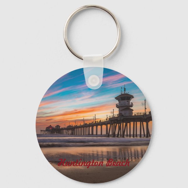 Huntington Beach Pier at sunset Keychain (Front)