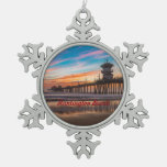 Huntington Beach Pier At Sunset Snowflake Pewter Christmas Ornament at Zazzle