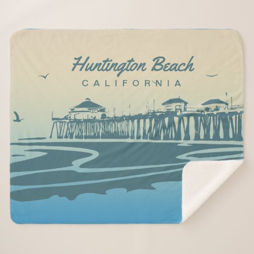 Huntington Beach Pier CA _ Custom Illustration Sherpa Blanket