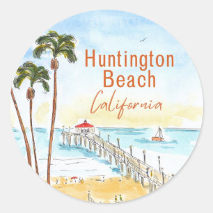 Huntington Beach Pier California Classic Round Sticker