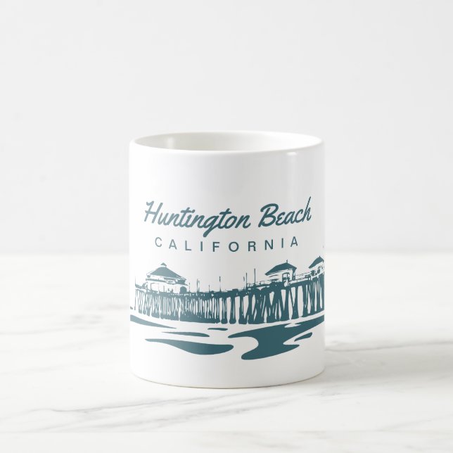 Huntington Beach Pier, California - Custom Design Coffee Mug (Center)