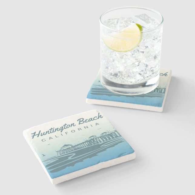 Huntington Beach Pier, California - Custom Design Stone Coaster (Side)