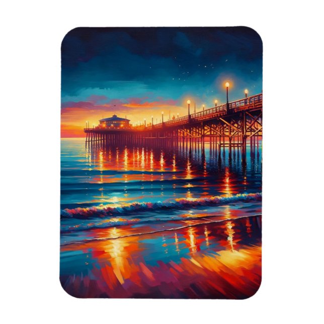 Huntington Beach Pier California Sunset Painting Magnet (Vertical)