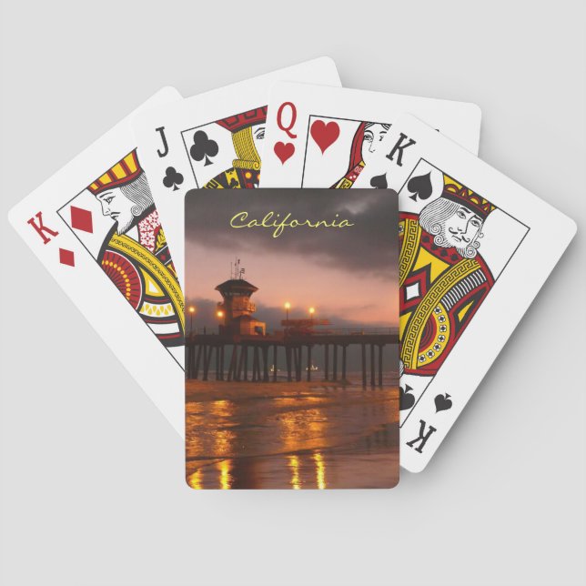 Huntington Beach Pier California Sunset Poker Cards (Back)