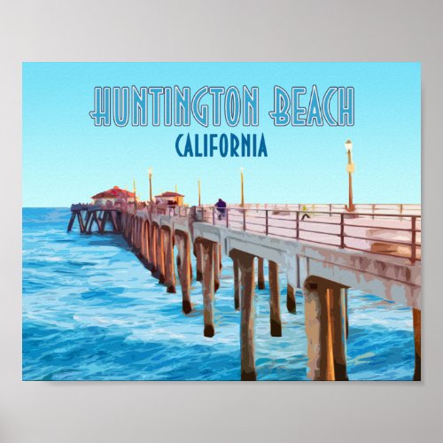 Huntington Beach Pier California Vintage Poster