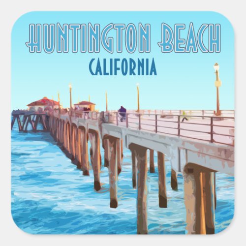 Huntington Beach Pier California Vintage Square Sticker