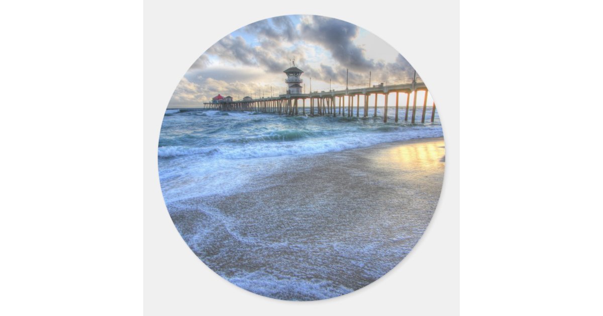 Huntington Beach Pier Classic Round Sticker | Zazzle