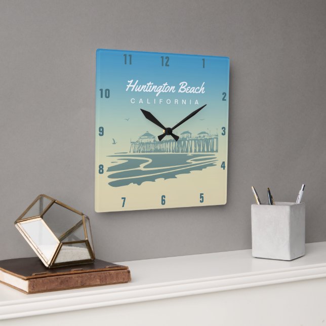 Huntington Beach Pier | HB, California Square Wall Clock (Office)