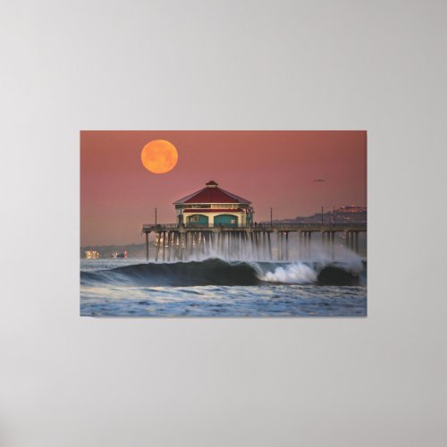 Huntington Beach Pier Super Moonset 2_19_19 Canvas Print