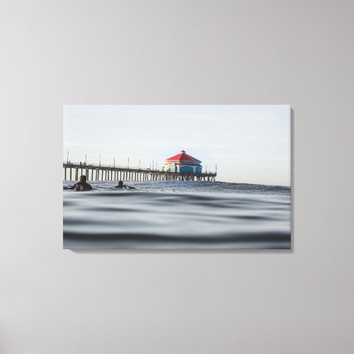 Huntington Beach Pier Surfers Stretched Canvas Art