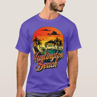 Huntington Beach Pier Vintage Sunset Surfboard Sur T-Shirt