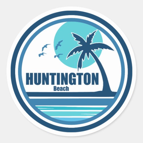 Huntington Beach South Carolina Palm Tree Birds Classic Round Sticker