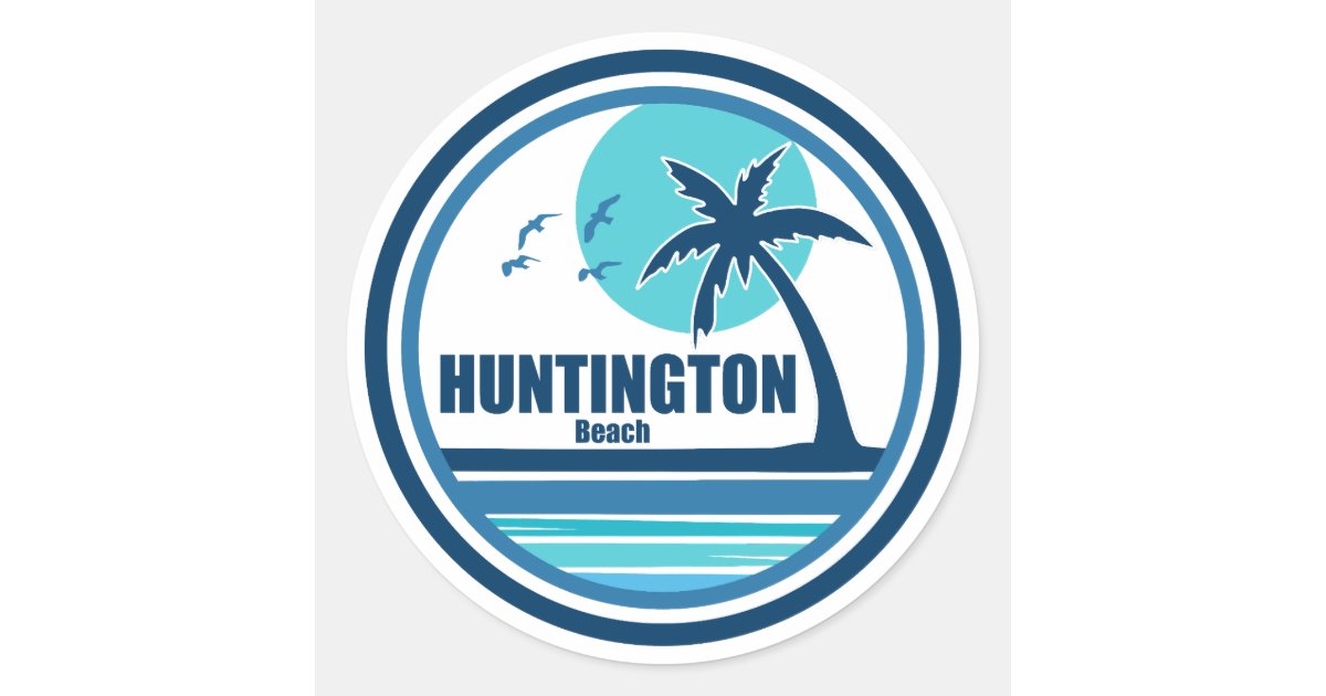 Huntington Beach South Carolina Palm Tree Birds Classic Round Sticker ...