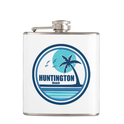 Huntington Beach South Carolina Palm Tree Birds Flask