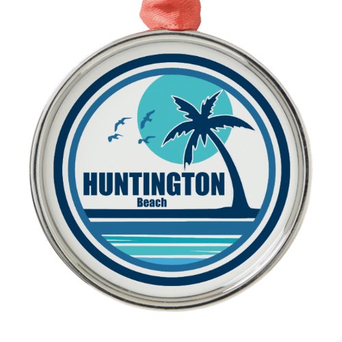 Huntington Beach South Carolina Palm Tree Birds Metal Ornament