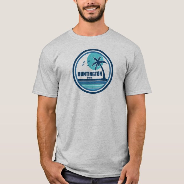 Huntington Beach South Carolina Palm Tree Birds T-Shirt (Front)