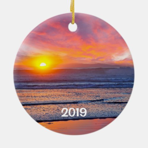 Huntington Beach Sunset  Pier Holiday Ornament