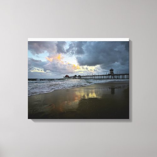 Huntington Beach Sunset  Stormy Skies Canvas Print