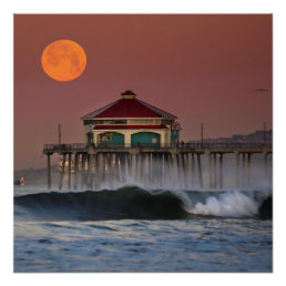 Huntington Beach Super Moonset 2-19-19 Poster