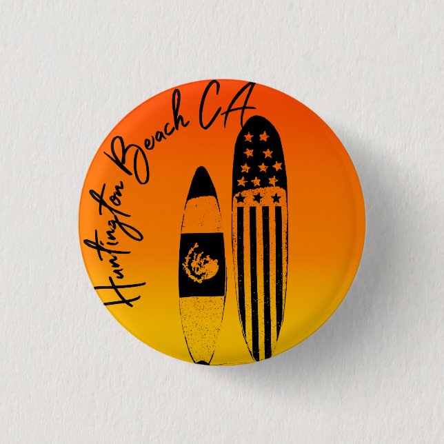 Huntington Beach Surfboards and Sunsets Button (Front)