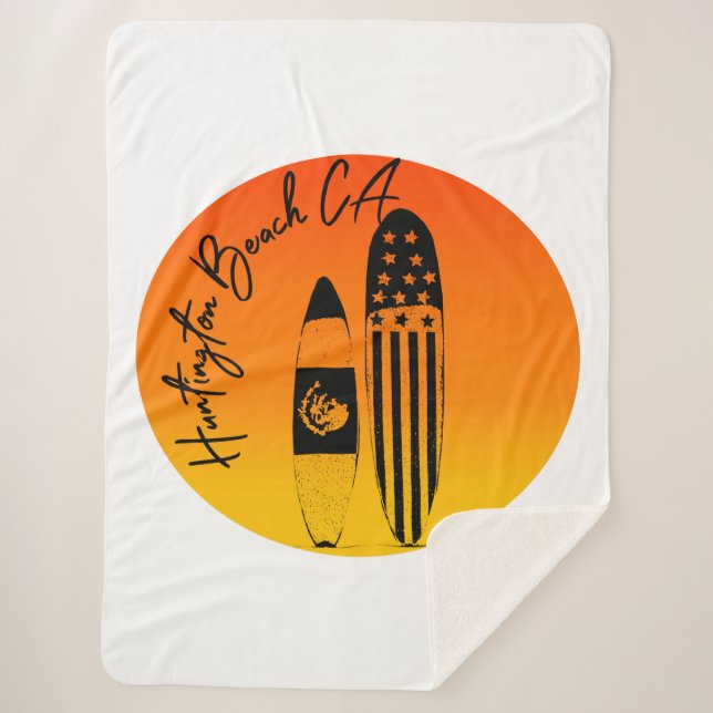 Huntington Beach Surfboards and Sunsets Sherpa Blanket (Front)