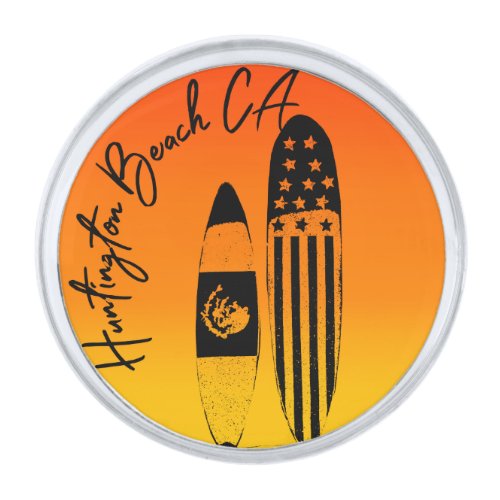 Huntington Beach Surfboards and Sunsets Silver Finish Lapel Pin