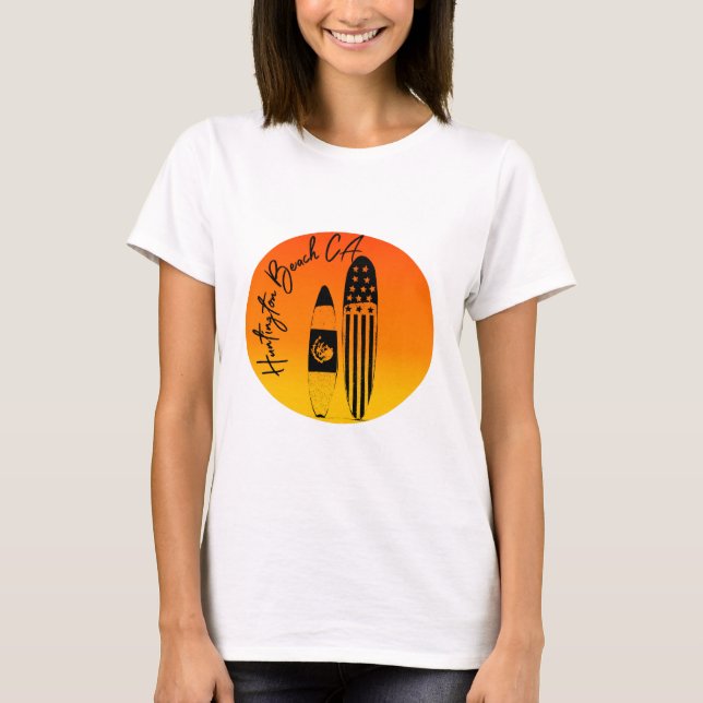 “Huntington Beach Surfboards and Sunsets” T-Shirt (Front)