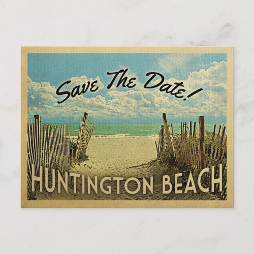 Huntington Beach Vintage Save The Date Announcement Postcard