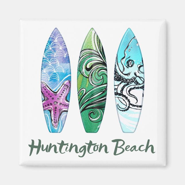 Huntington Beach Watercolor Surfboards  Magnet (Front)