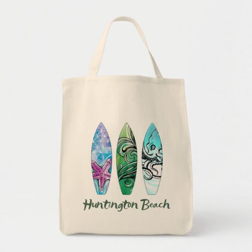 Huntington Beach Watercolor Surfboards   Tote Bag