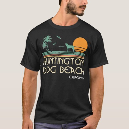 Huntington Dog Beach California Retro Vintage Styl T_Shirt