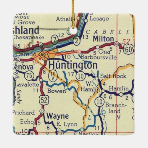 Huntington WV Vintage Map Ceramic Ornament