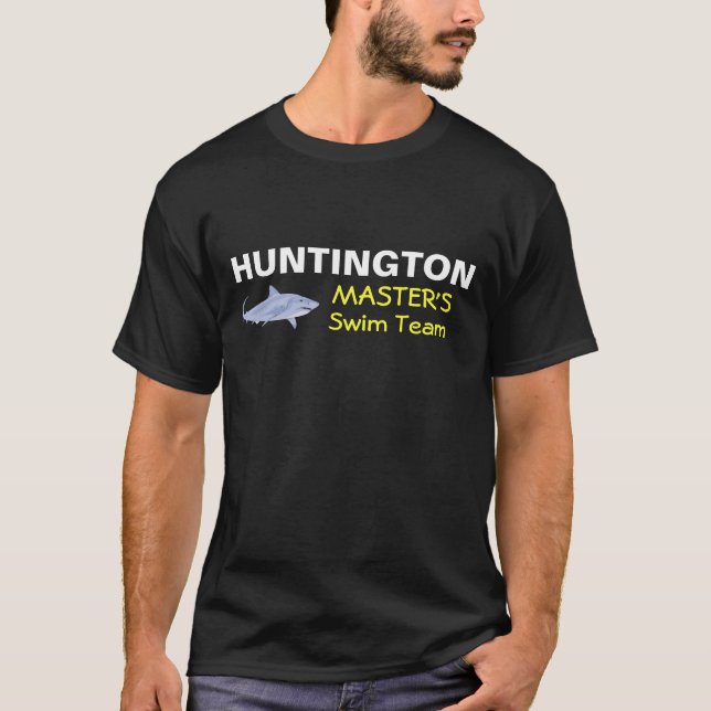 HuntingtonMastersSwimTeamBlackTShirtwShark T-Shirt (Front)