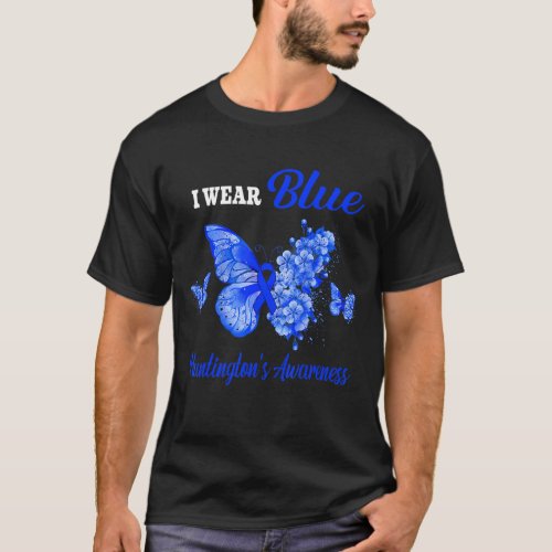 Huntingtons Awareness I Wear Blue Butterfly T_Shirt