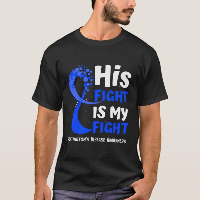 Huntington'S Disease Awareness Blue Ribbon Family  T-Shirt (Front)
