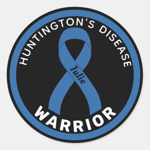 Huntingtons Disease Warrior Ribbon Black Classic Round Sticker