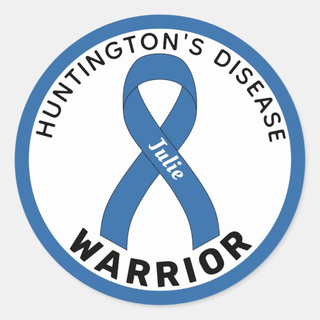Huntington's Disease Warrior Ribbon White Classic Round Sticker (Front)