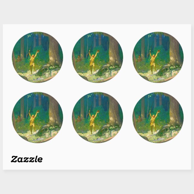 Huntsman by Newell Convers Wyeth Classic Round Sticker (Sheet)