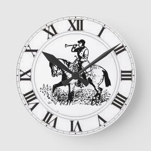 Huntsman Horn Fox Hunt Master Hunter Horse Round Clock (Front)