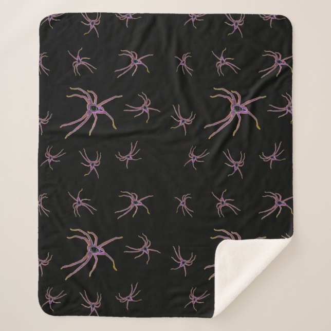 Huntsman Spiders Art On Black, Sherpa Blanket (Front)