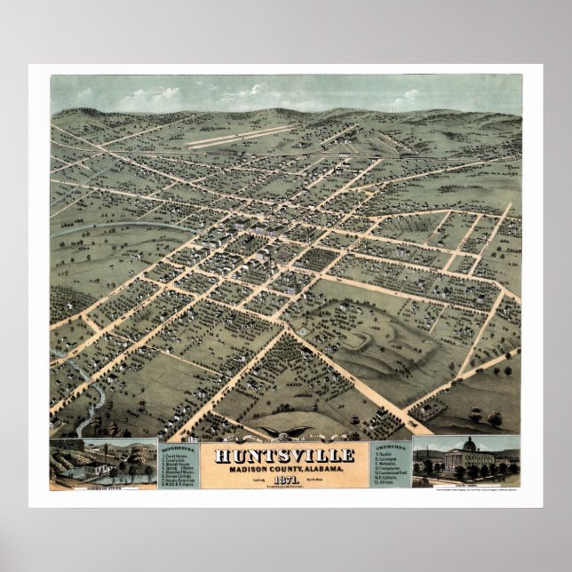 Huntsville, AL Panoramic Map - 1871 Poster (Front)