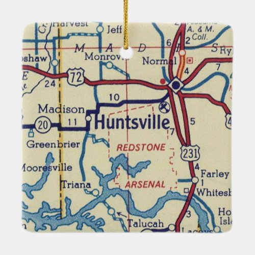 Huntsville AL Vintage Map Ceramic Ornament