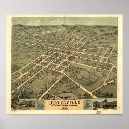 Huntsville Alabama 1871 Panoramic Map Poster