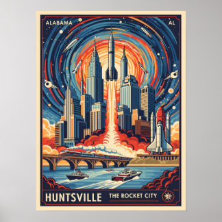 Huntsville Alabama Rocket City Futuristic Space Poster