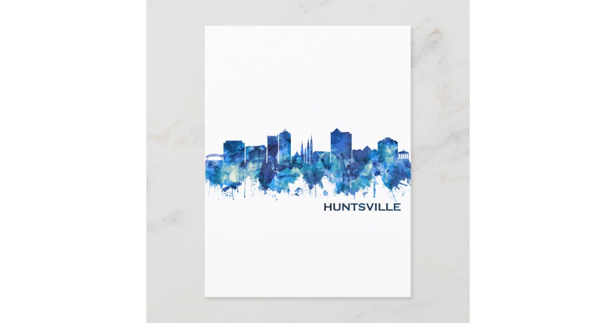 Huntsville Alabama Skyline Blue Invitation Postcard Zazzle